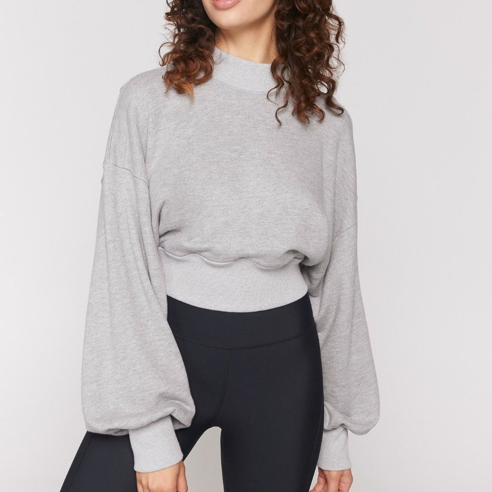 Spiritual Gangster Light Gray Cropped Mock Neck Sweatshirt - Picture 4 of 5